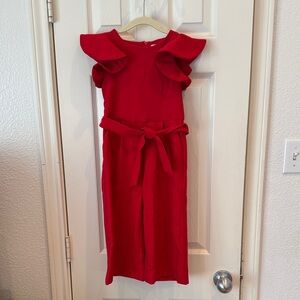 GB Girls Red Ruffle Sleeve Jumpsuit